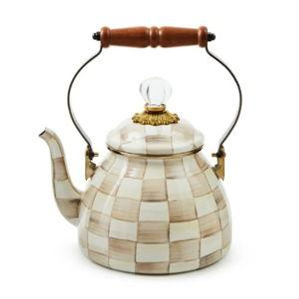 Mackenzie Childs Mocha Check Tea Kettle