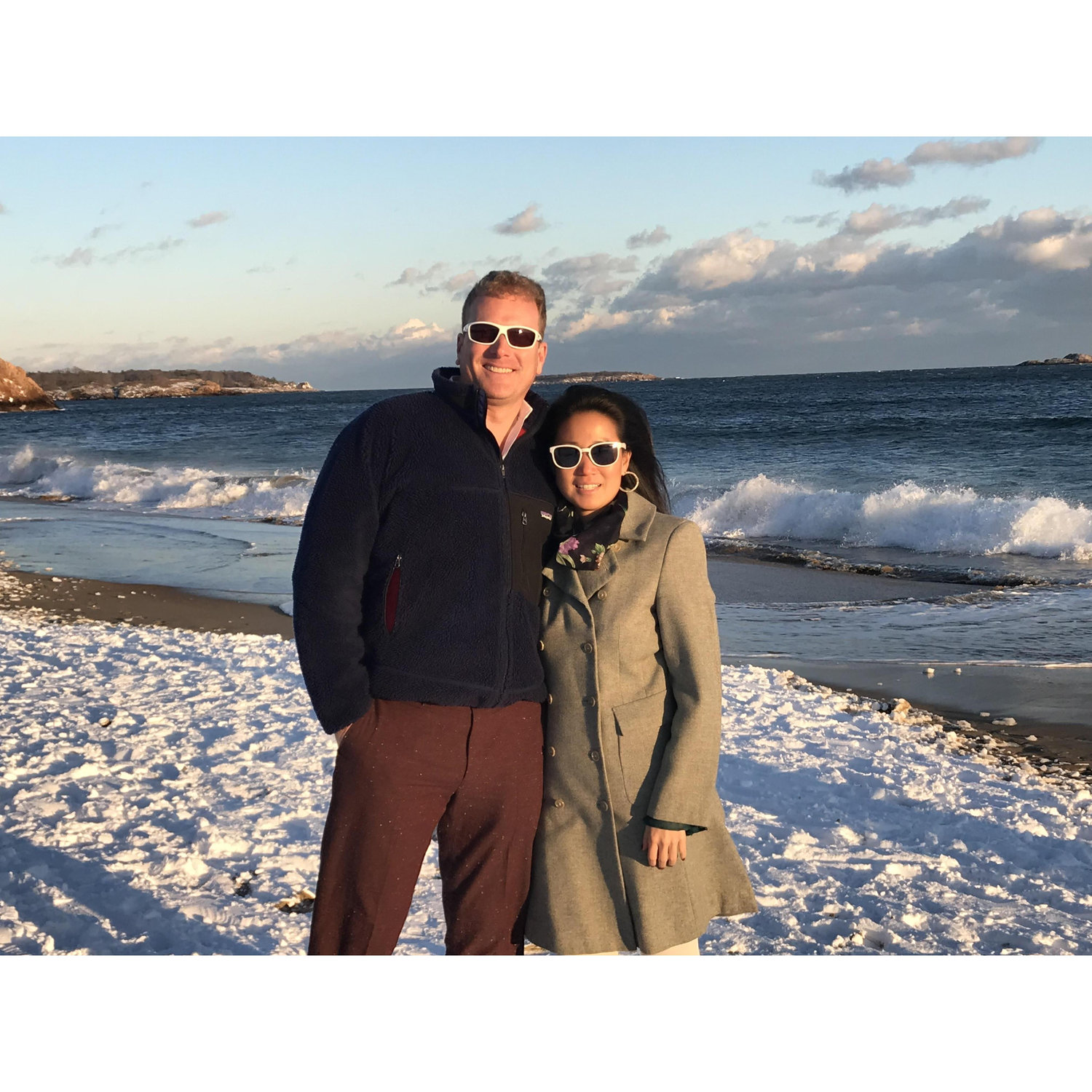 Putting our best hearty New Englander faces on at Christmas in Manchester by the Sea, MA, Dec 2017