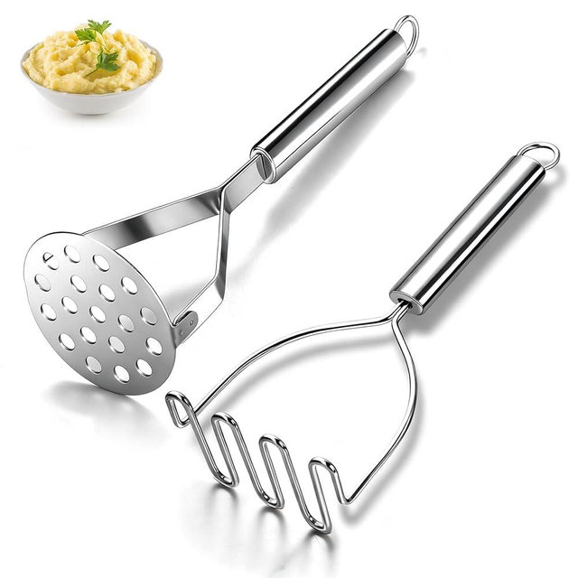 Potato Masher 2 Pcs, Kyraton Stainless Steel Heavy Duty Mash Potatoes Masher Kitchen Tool Utensils for Avocado Potatoes Beans Meat Vegetables, Kitchen Gadgets