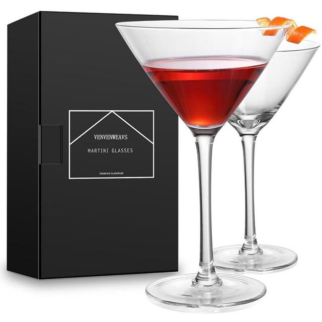 VENVENWEAVS Martini Glasses Set of 2,Hand-blown Crystal Cocktail Glasses for Espresso Martini,Cosmopolitan,Manhattan,Gimlet,Home Bar,Cocktail Party,Stemless Martini Glassware Gift Set