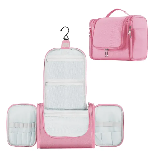 Large Capacity Hanging Toiletry Bag Travel Makeup & Cosmetic Organizer for Women and Men,light pink