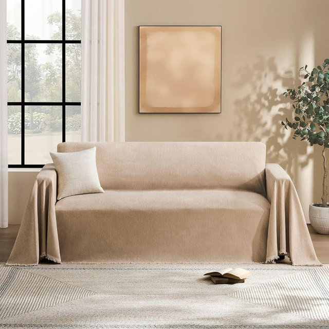 Maymiss Couch Cover for Dogs Washable Sand Couch Covers for 2 Cushion Couch, Chenille Sectional Couch Covers L Shape Sofa Cover, Furniture Protector for Kids, Pets, Sand 71" X134"