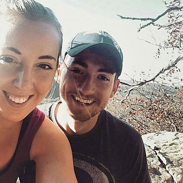 Our very first photo together! Hiking at Devil's Lake, Wisconsin.
