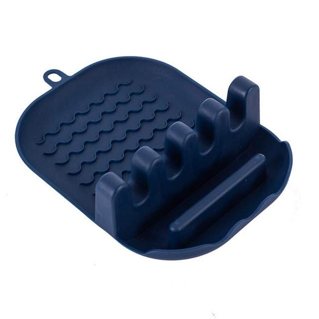 Silicone Spoon Rest for Kitchen, Heat-Resistant, BPA-Free Spoon Holder for Stove Top, Easy Clean Cooking Utensil Spatula Rest (4 Slotted, navy blue)