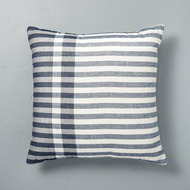 18" x 18" Contrast Edge Stripe Throw Pillow Sour Cream/Gray - Hearth & Hand™ with Magnolia