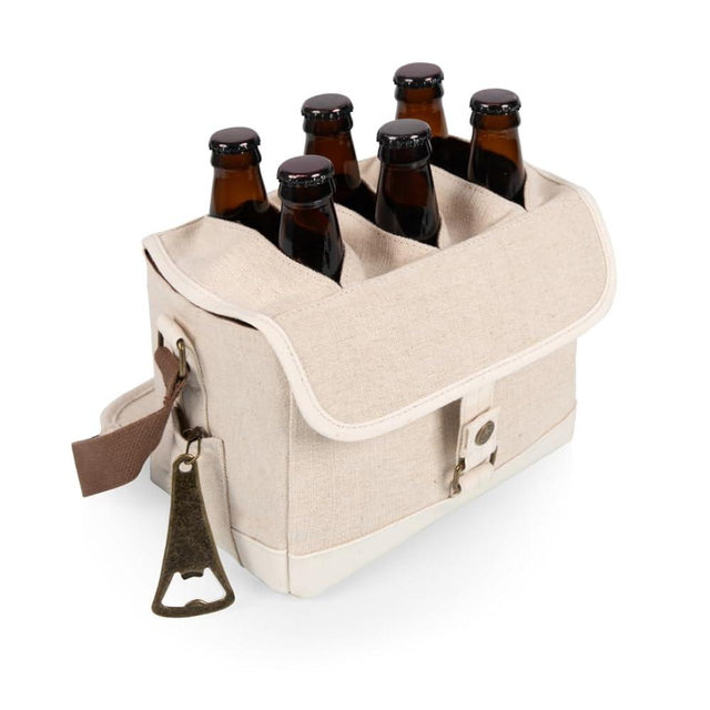 PICNIC TIME Beer Caddy with Beer Bottle Opener, 6-Pack Drink Caddy, Beer Cooler Tote, Beer Gifts for Men, (Beige)