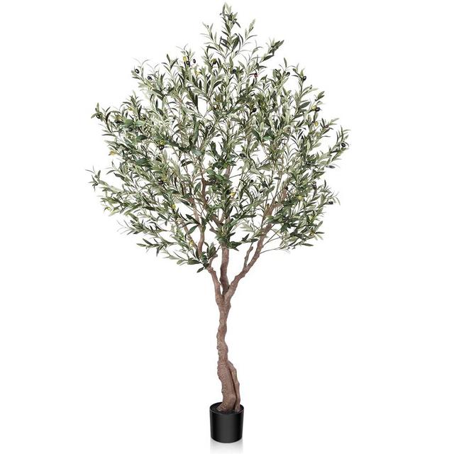 LOMANTO Olive Trees Artificial Indoor, 7Ft Artificial Olive Plants, Tall Faux Olive Tree, Fake Topiary Silk Tree in Pot with Olive Branch & Fruit, Home Office Modern Decor Gift for Housewarming 1Pack