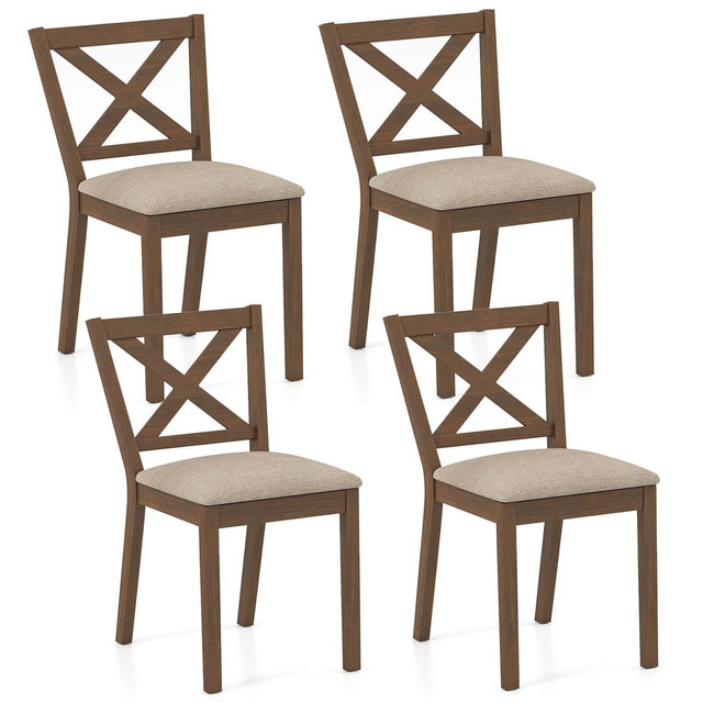 Costway Dining Chair Set of 4 Upholstered Seat & Breathable X-shaped