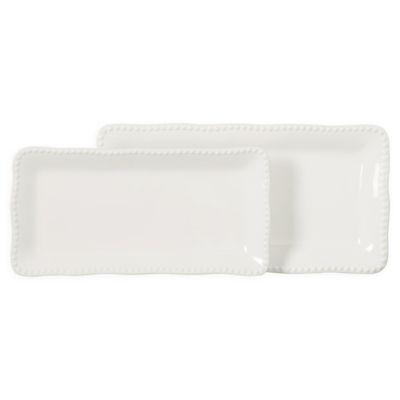 Modern Farmhouse Organic Bead 2-Piece Rectangular Platter Set in White