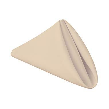 Gee Di Moda Cloth Napkins - 17 x 17 Inch Beige Solid Washable Polyester Dinner Napkins - Set of 12 Napkins with Hemmed Edges - Great for Weddings, Parties, Holiday Dinner & More