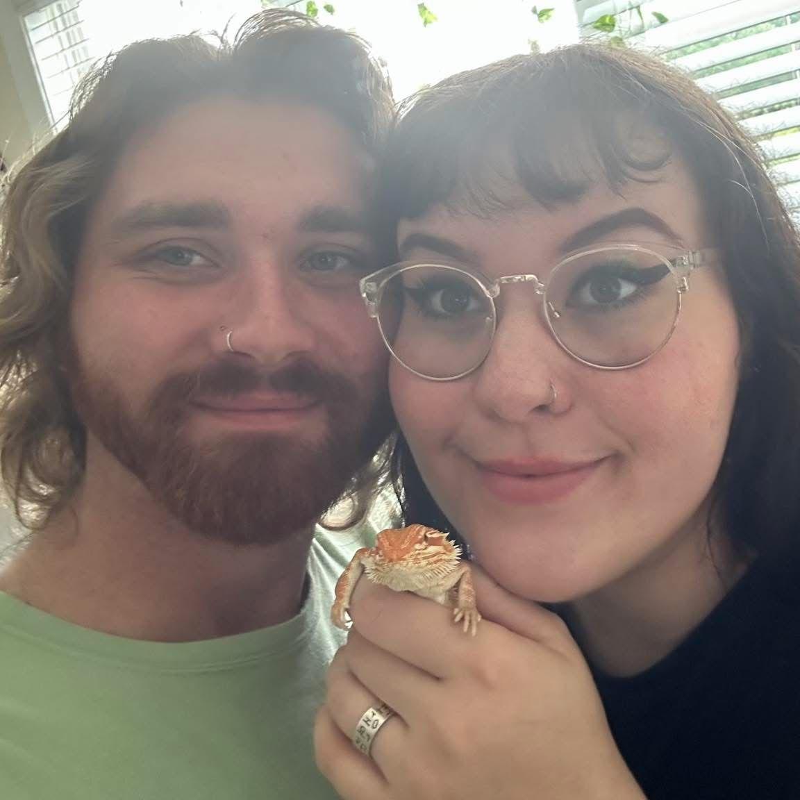 Kyle, Maddi, and our beardie, Donut!