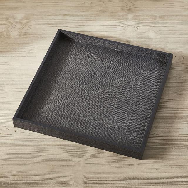 Modern Marquetry Tray, Square, 20", Black