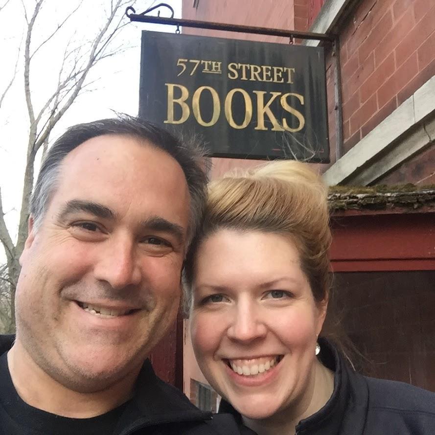 Our first selfie! Taken just after shopping for books and just before deep dish pizza at Medici, Chicago.