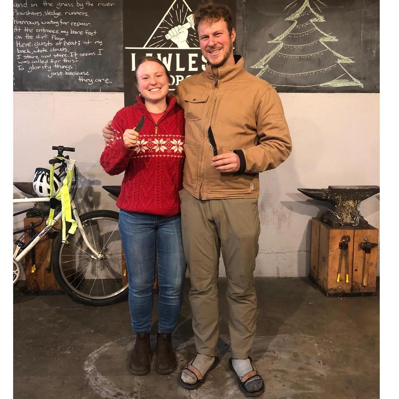 We made KNIVES! (Theo forgot his close toed shoes. Elisha had assumed that he would have them because it was cold and rainy and he biked there. She was incorrect.)