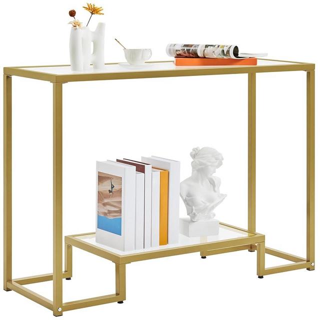 Yaheetech 42 Inch Console Table, Tempered Glass Entryway Table, Narrow Sofa Tables, 2-Tier Hallway Tables, Entrance Stand for Living Room Bedroom, Gold