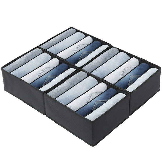 Qozary Jeans Pants Organizer for Closet, 4 Pack Drawer Organizers for Clothing, 5 Grids Wardrobe Clothes Storage, Deep Drawer, for Shirts, Leggings