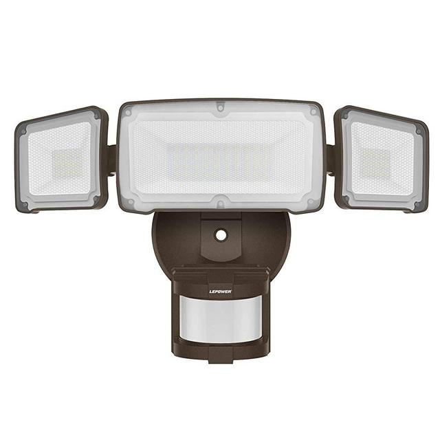 LEPOWER 35W LED Security Lights Motion Sensor Light Outdoor, 3500LM Motion Security Light, 5500K, IP65 Waterproof, 3 Head Motion Detected Flood Light for Garage, Yard, Entryways (Brown)