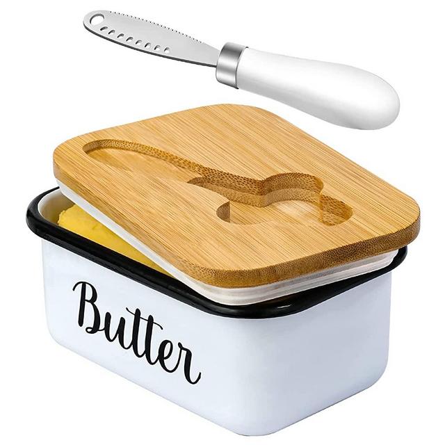Butter Dish with Lid and Butter Curler Knife for Countertop - Unbreakable Metal Keeper Container with High-quality Double Silicone Sealing, for Kitchen Farmhouse Decor