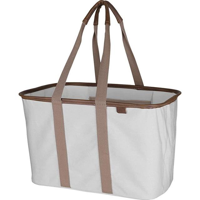 CleverMade Canvas Tote Bag - Reusable Collapsible Basket, Durable Heavy Duty LUXE Grocery Shopping Bag, Cream Latte