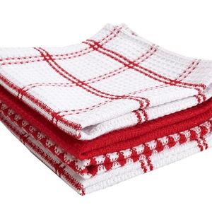 T-fal Premium Waffle Dish Cloths: Highly Absorbent, Super Soft Long Lasting - 100% Cotton, 12"x13" Flat Waffle Dish Towel for Cleaning & Drying Dishes, (4-Pack), Red
