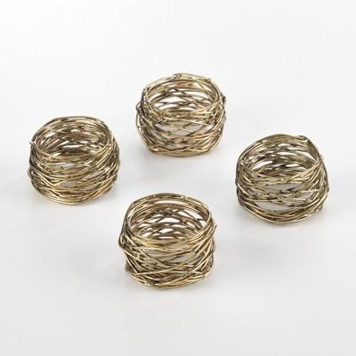 Saro Lifestyle Table Napkin Rings With Metal Twine Design (Gold, Set of 4)