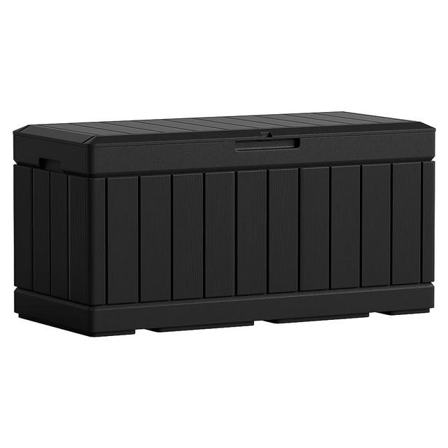 Flamaker Outdoor Storage Box 85 Gallon Resin Waterproof Deck Box with Wood Texture Large Storage Bin for Patio Cushions, Toys, Pool Accessories (85 Gallon, Black)