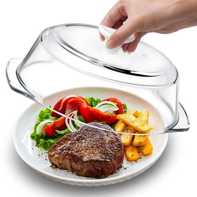 ACEPRUT New Upgrade Glass Microwave Splatter Cover for Food with Ceramic Handle & Screw, 100% Food Grade, Plastic-free, BPA Free, Dishwasher Safe