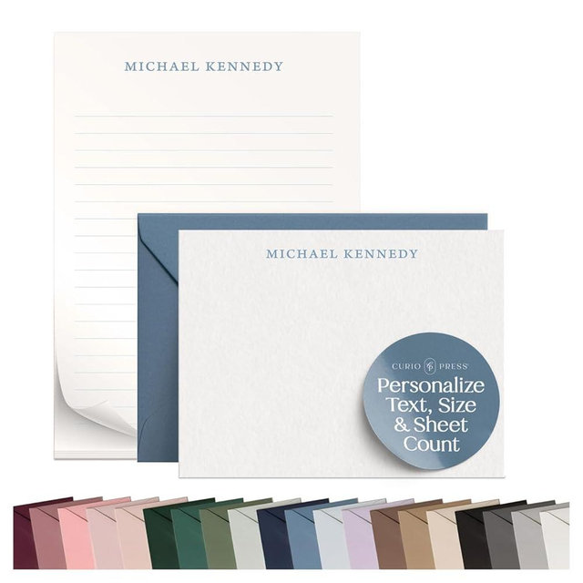 Personalized Stationery Notepad and Notecard Set w/Name, Custom Flat Notecards and Personalized Notepad with Envelopes, Stationary Set for Men and Women, Custom Stationary Kit - Simplicity 2-Set