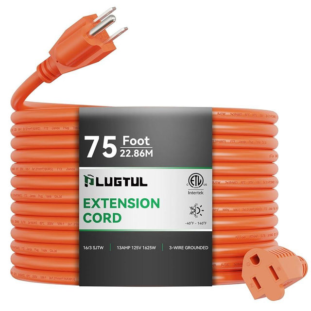 Outdoor Extension Cord 75 FT Waterproof, 16/3 Gauge Heavy Duty 3 Prong Extension Cord, 13A 1625W SJTW, ETL Listed, Great for Garden and Home, Orange