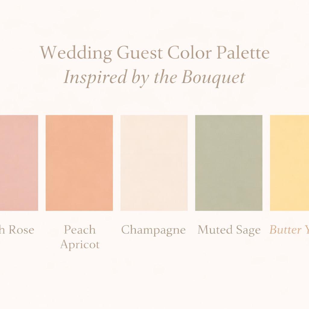 We would love for our guests to dress within our wedding color palette to look cohesive in photos. The suggested colors are: [insert palette]. This is completely optional — we just love the aesthetic!