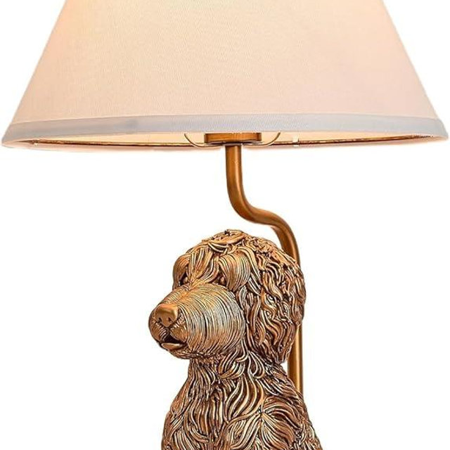 FCTWAKS Resin Doodle Dog Table Lamp, Artistic Sculptural Accent Lamp with Fabric Shade, Unique Modern Decorative Bedside Lamp for Living Room, Bedroom, Office, Eclectic Home Decor