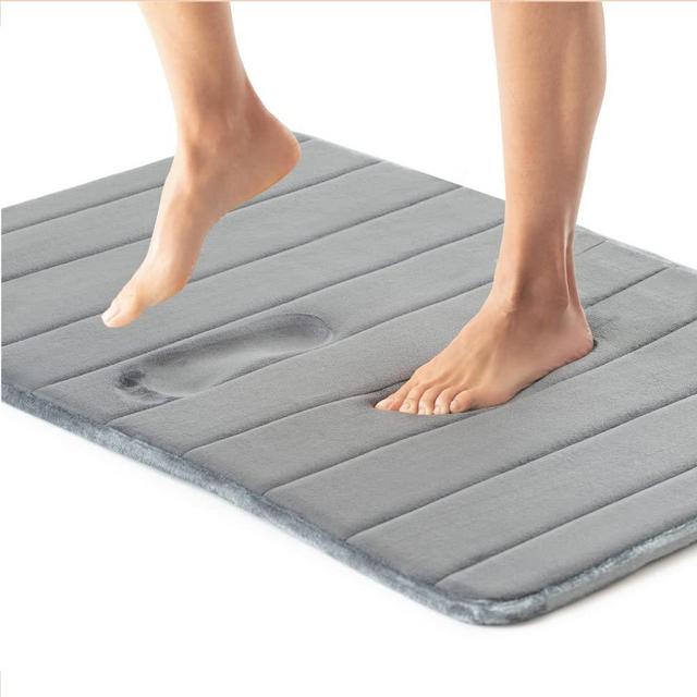 Gorilla Grip Memory Foam Bath Rug, 42x24, Large Thick Soft Striped Bathroom Mat, Absorbent Decorative Mats, Washable, Durable Backing, Luxurious Comfortable Rugs for Shower and Tub Floor, Gray