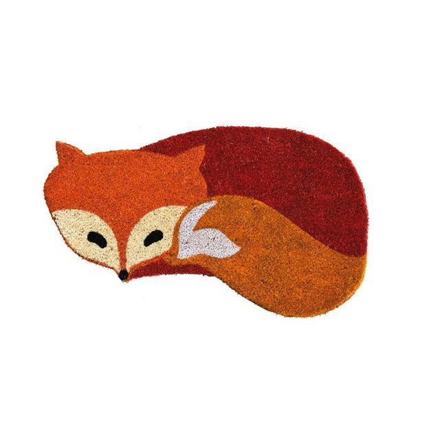 Evergreen Fox Shaped Natural Coconut Fiber Coir Welcome Mat - Smallest Portion: 21”W x 10”H, Largest Portion: 26.5”W x 15”H