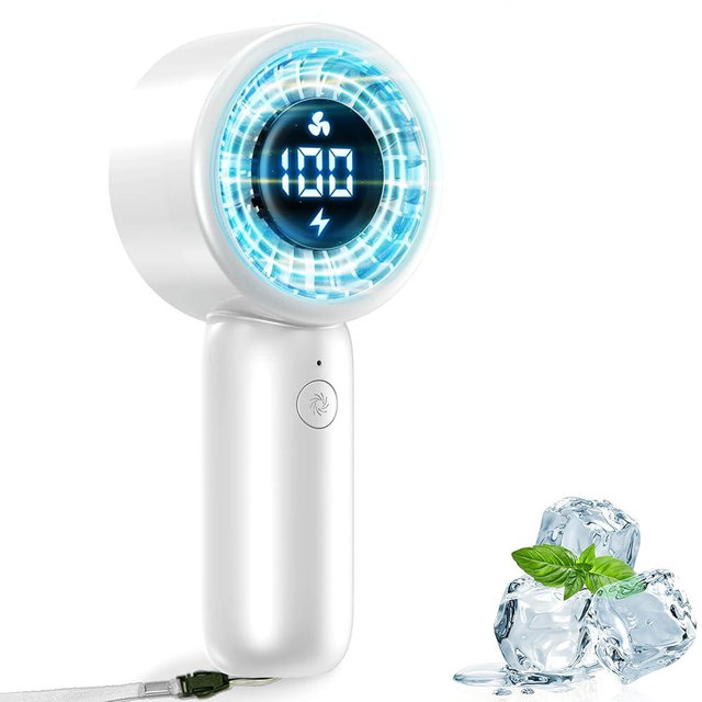 Portable Handheld Turbo Fan with LED Display - Turbocharged 32ft Cooling, Long-lasting 5 Speeds 4oz Lightweight, USB Rechargeable Mini Personal Hand Held Fan Gift for Women Men Travel, Office, Makeup