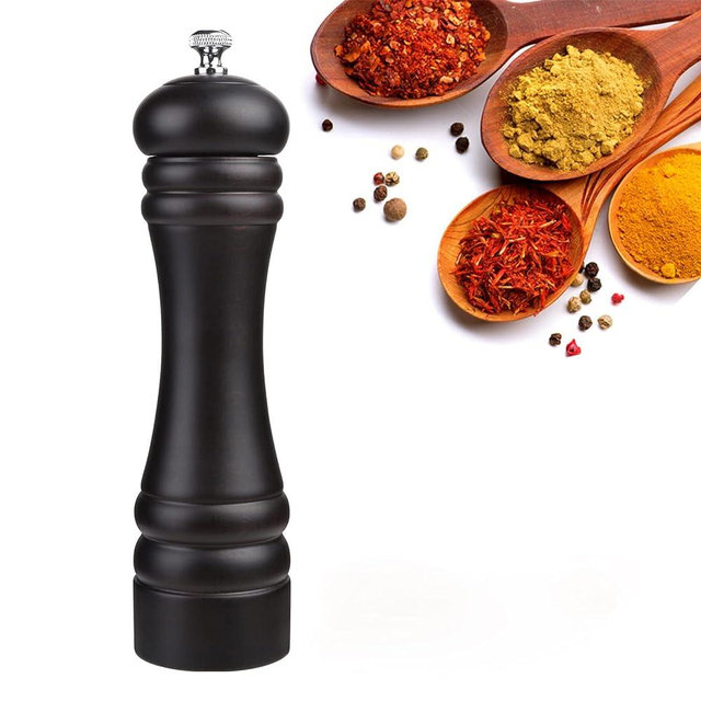 JOIDXIR Pepper Mill Black 12 Inch Tall Large Pepper Grinder Mill Wood Refillable Stainless Steel Metal Mechanism Adjustable Coarseness