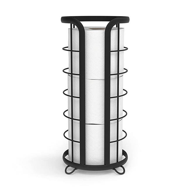 BROOKSTONE, Trending Black Toilet Paper Holder, Freestanding Bathroom Tissue Organizer, Minimalistic Storage Solution, Modern & Stylish Design [Holds 3 MEGA Rolls]