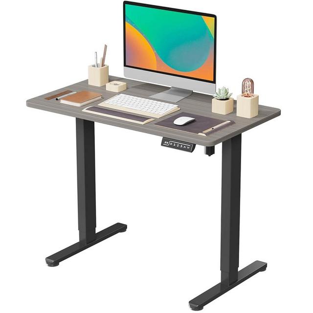 JOY worker Small Electric Standing Desk, 35" x 20" Whole Piece Height Adjustable Desk with Memory Controller, Grey Sit to Stand Desk Workstation for Home Office