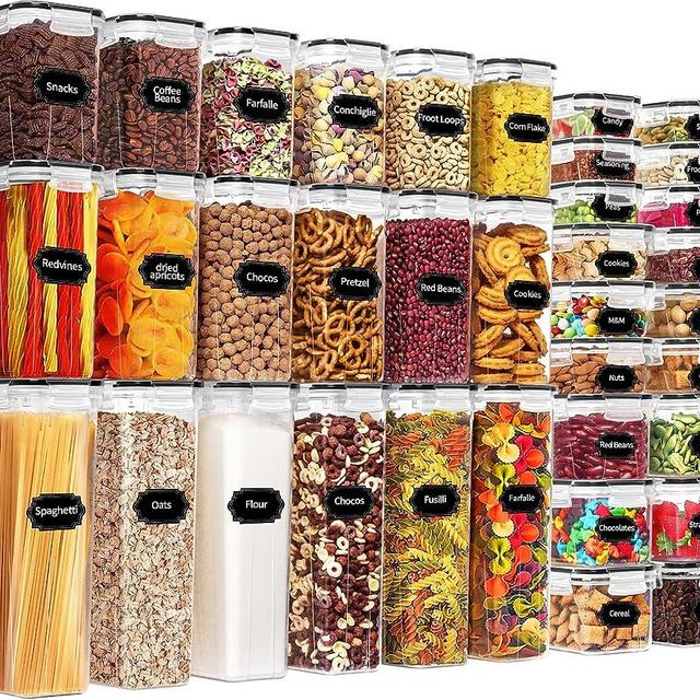 Skroam 36 Pack Airtight Food Storage Containers for Kitchen Pantry Organization and Storage, BPA Free, Plastic Kitchen Storage Containers with Lids for Flour, Sugar, and Cereal - Free Labels & Marker