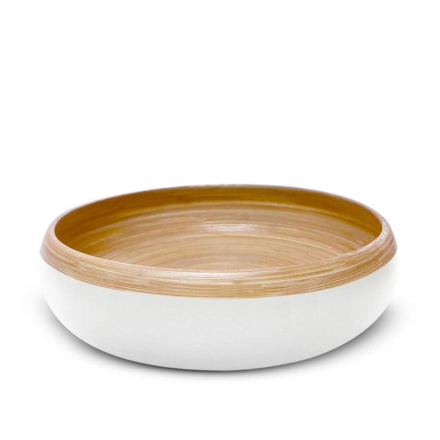 TPIA 11.81" Spun Bamboo Fruit Bowl, Bamboo fruit basket, fruit bowl for kitchen counter, Decorative Bowl,Fruit bowl,Wooden bowl,Decorative bamboo bowl,Bamboo salad bowl (White, Pack of 1)