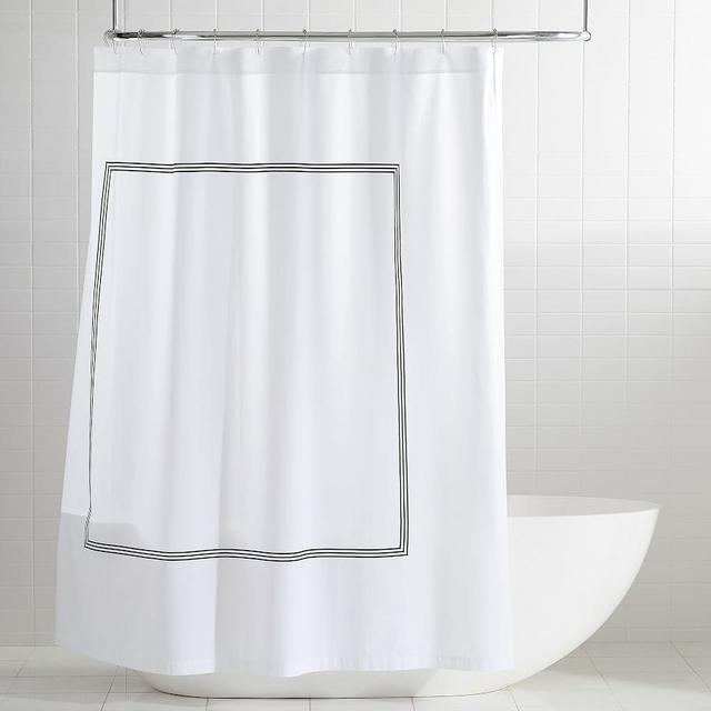 Black Grand Embroidered Organic Shower Curtain, 72"