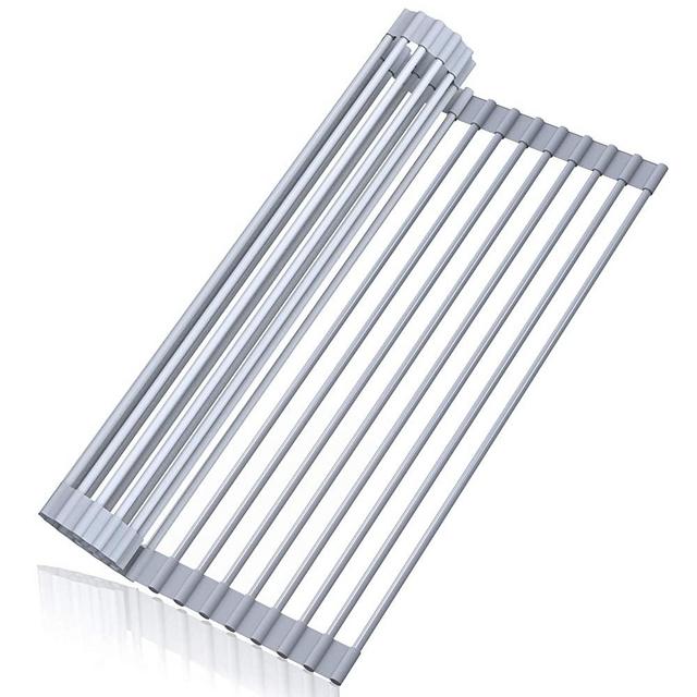 Dish Drying Rack, STEELGEAR Roll Up Dish Rack Kitchen Dish Drainer, Silicone Coated Stainless Steel Foldable Dish Rack Over The Sink - 17.5 x 13 inch