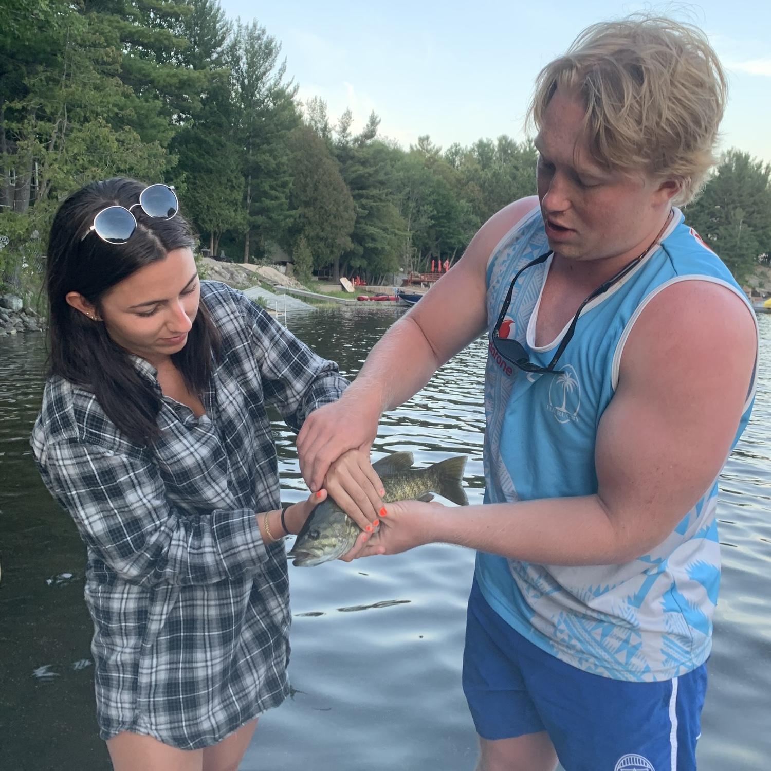 Couples who catch fish together stay together apparently, French River Cottage Weekend 2020