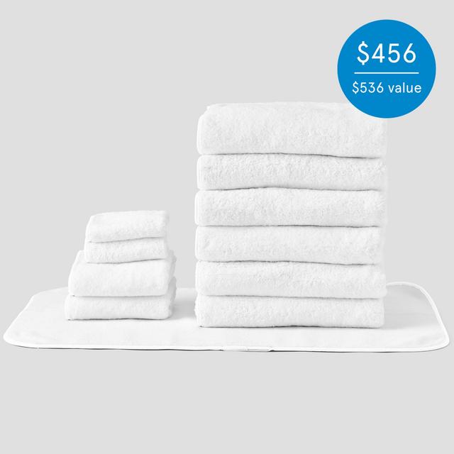 Signature Bathroom Bundle (11 pieces) (light blue on white, bath towels)