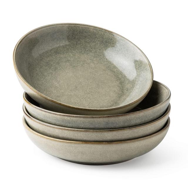 AmorArc 36oz Pasta Bowls Set of 4, 8.5 inch Stoneware Salad Bowls Set for Kitchen, Wide and Shallow Pasta Bowls Set for Restaurant, Microwave and Dishwasher Safe, Reactive Glaze