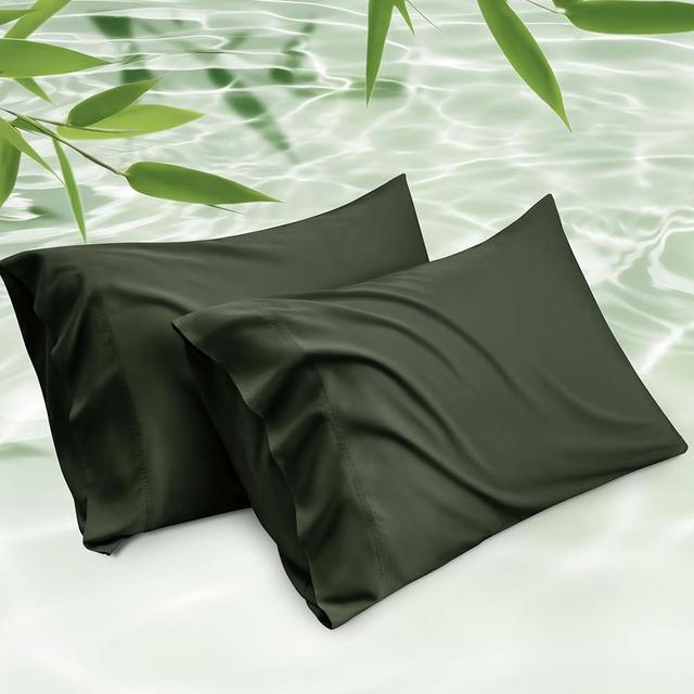 Bedsure Cooling Pillow Cases Queen Size Set of 2, Rayon Derived from Bamboo Cooling Pillowcases for Hot Sleepers, Soft & Silky Pillow Cover with Envelope Closure, Gift, Olive Green, 20x30 Inches