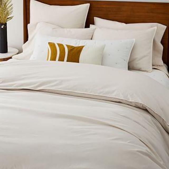 Organic Washed Cotton Percale Duvet Cover White/Queen