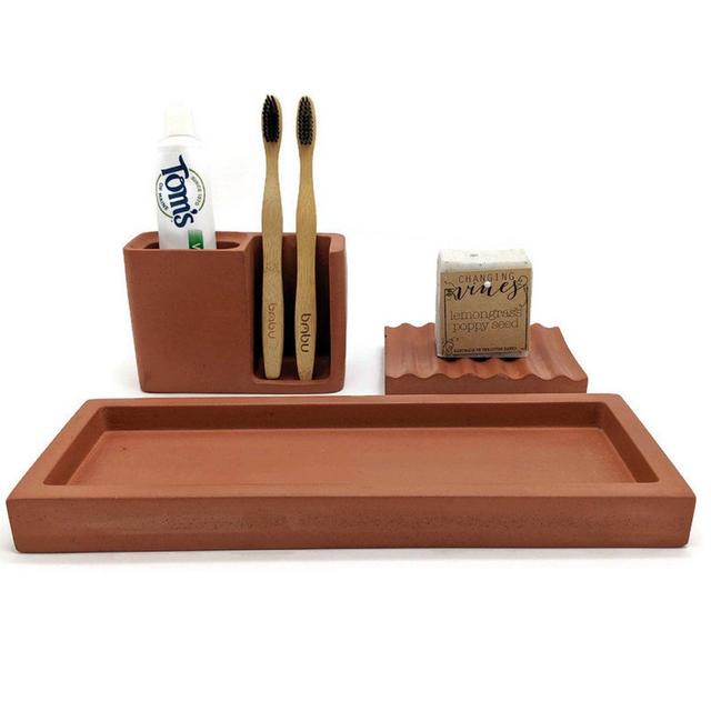 Bathroom Accessories Set. Concrete Set. Toothbrush Holder. Cement Dish. Valet Tray. Industrial Bathroom Set. Bath Tray. Housewarming Gift.