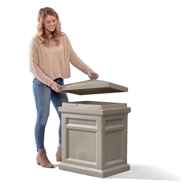 Step2 Express Package Delivery Box, Weather Resistant, Large Outdoor Parcel Storage, Made of Durable Plastic, No Installations, Secures Packages, Mocha