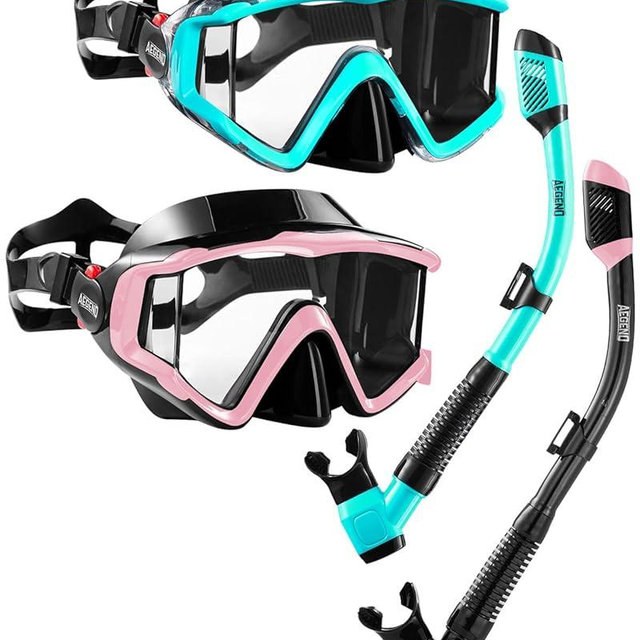 Aegend Snorkeling Gear for Adults Youth Kids, Snorkel Mask with Top Dry Valve - Panoramic View Anti-Leak and Anti-Fog with Mesh Bag for Snorkeling, Scuba Diving, Freediving & Swimming