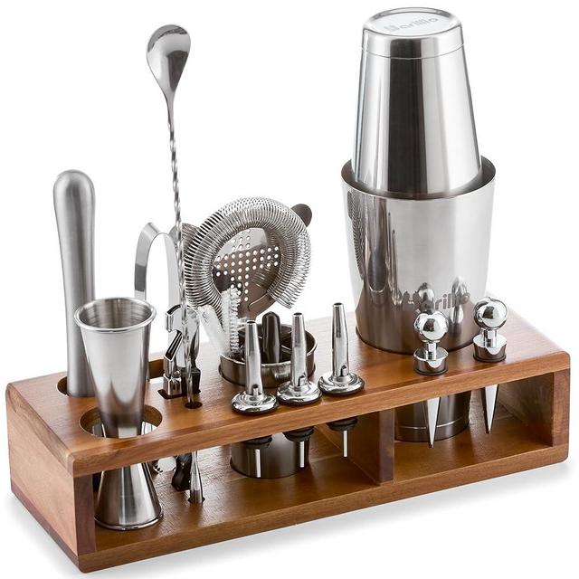 Barillio Bartender Kit – 23-Piece Stainless-Steel Cocktail Shaker Set with Premium Acacia Stand | Martini Barware Mixing Tools for Home Bartending | Gift Set